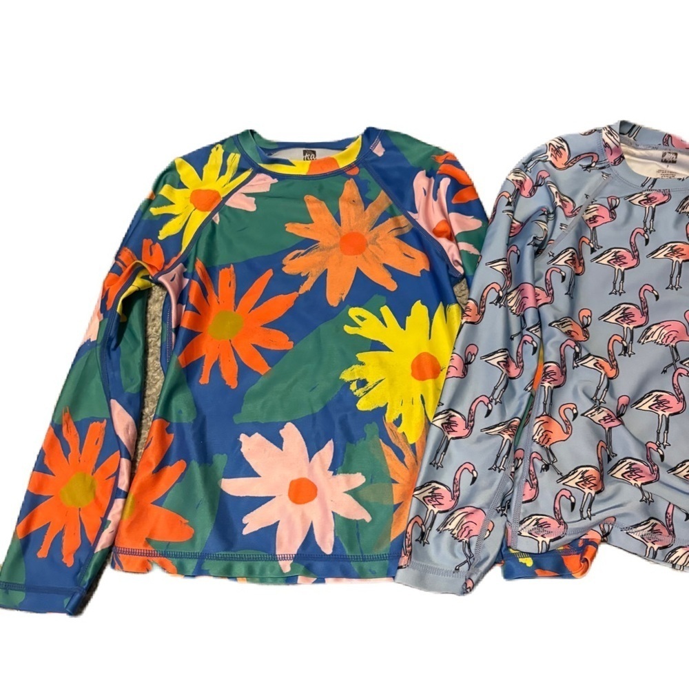 Tea Collection Kids Swim Rashguard Bundle Lot Sz 6 Flamingo Floral Orange Blue - Picture 2 of 6